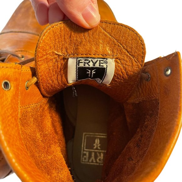 Frye Cognac Soft Leather Lace Up Boots w/ Rubber Grip Added to Sole - Picture 9 of 15